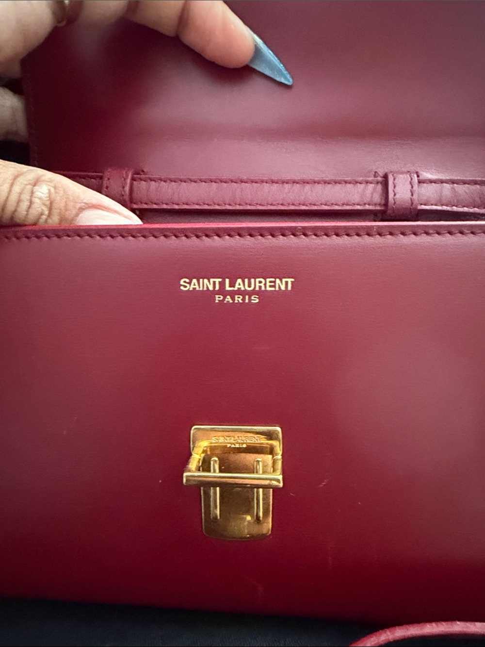 Saint Laurent mini  Burgundy Leather Crossbody Bag with Gold Hardware - Picture 4 of 10